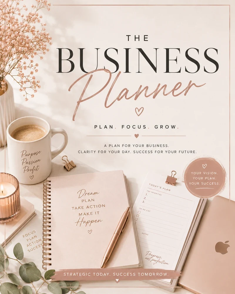 Business Planner cover with refined botanical details in neutral beige and soft green