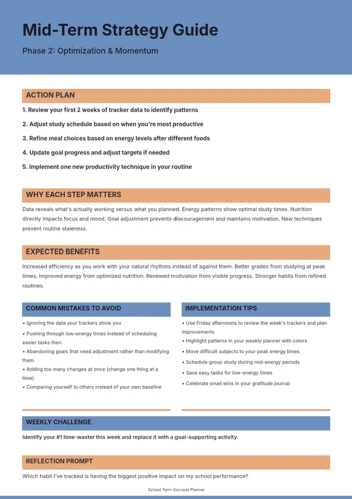 School-term planning page with a structured mid-term strategy guide and highlighted sections