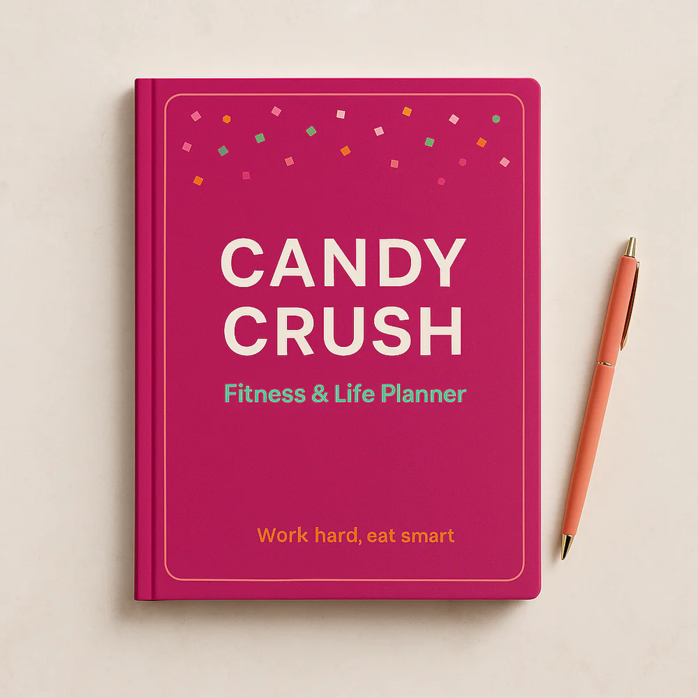 Pink Candy Crush Fits a Little Planner cover arranged with a pencil on a pale background.