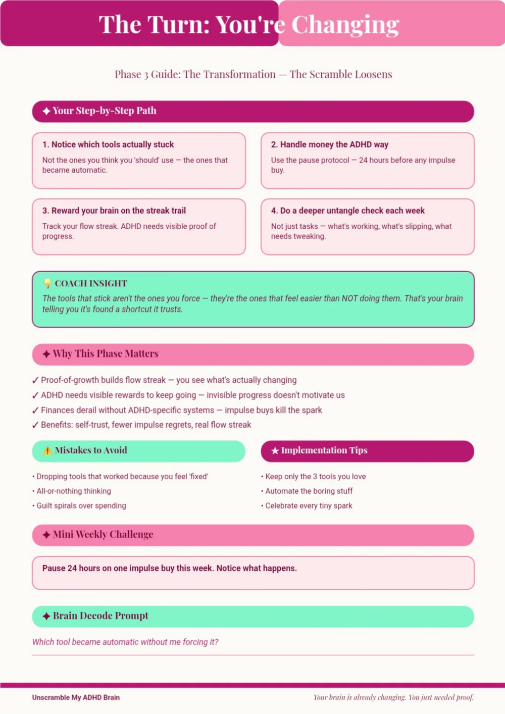 Colorful weekly planning worksheet with a magenta heading and organized prompts.