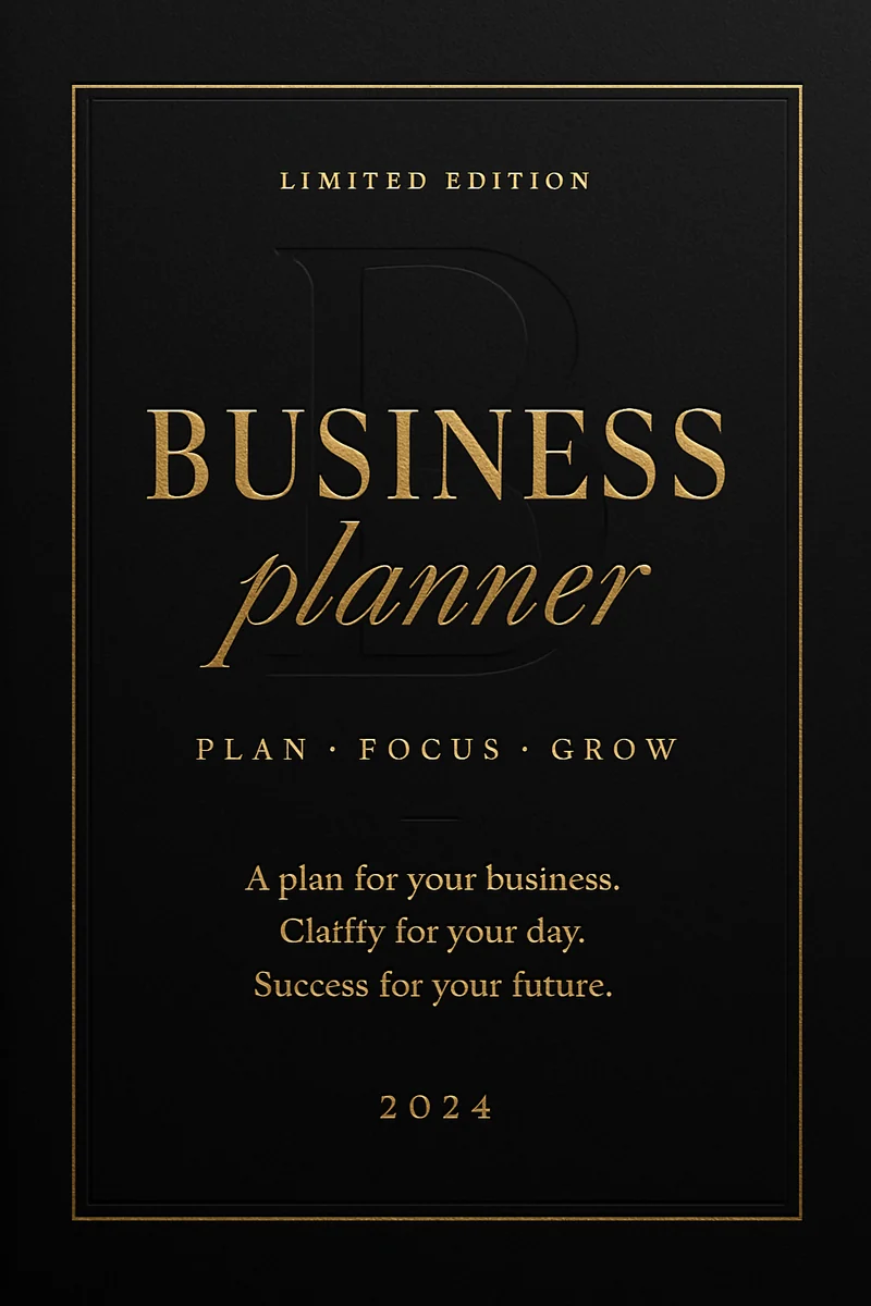 Black limited-edition Business Planner cover with gold lettering and a thin gold frame