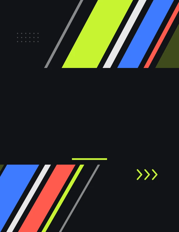 Black planner cover with vivid diagonal neon stripes and small arrow accents