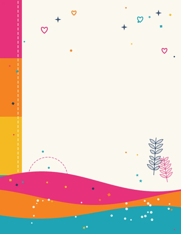 Cream planner cover with a bright rainbow-coloured spine and layered waves along the bottom
