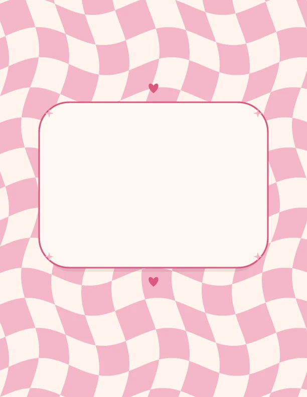 Pink wavy checkerboard planner cover surrounding a blank rounded panel