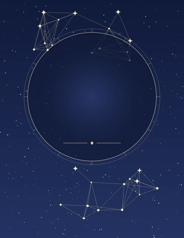Deep navy planner cover with delicate star constellations and a circular title area