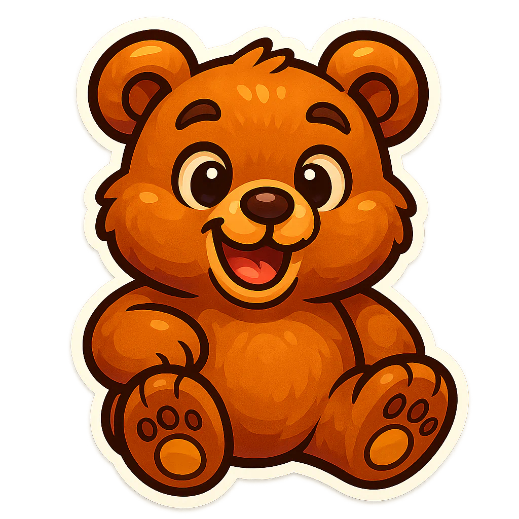 Seated brown teddy bear with a friendly expression