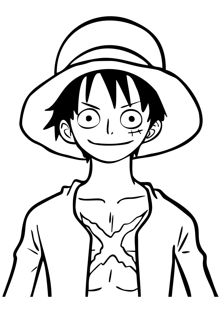 Black line drawing of a smiling figure wearing a broad-brimmed hat, shown from the waist up.