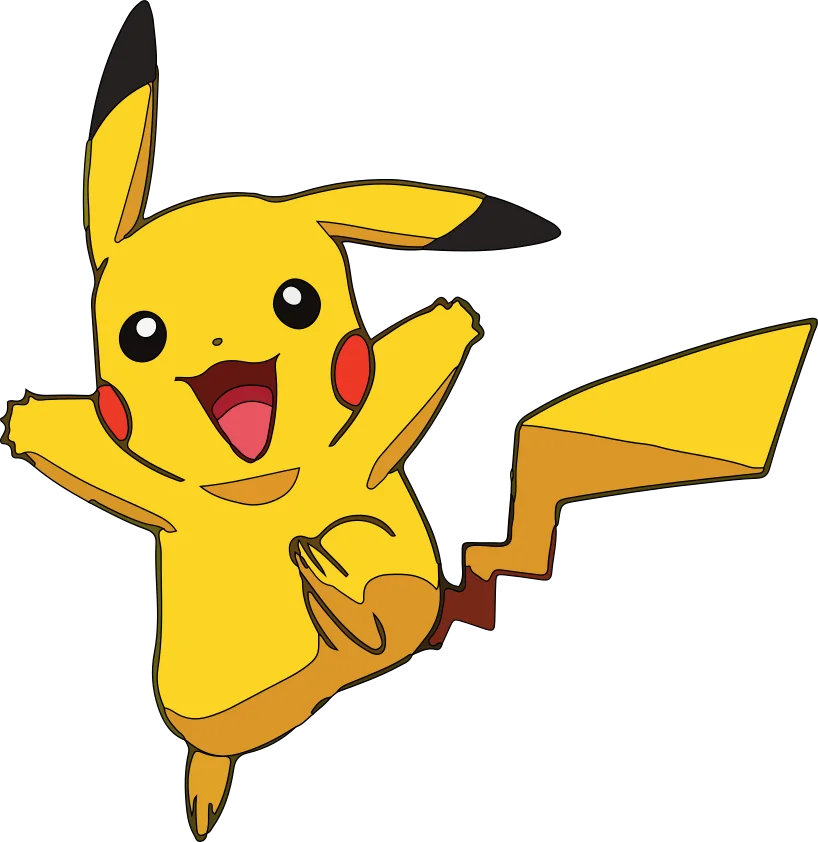 Bright yellow mouse-like cartoon character with red cheeks and a zigzag lightning-shaped tail.