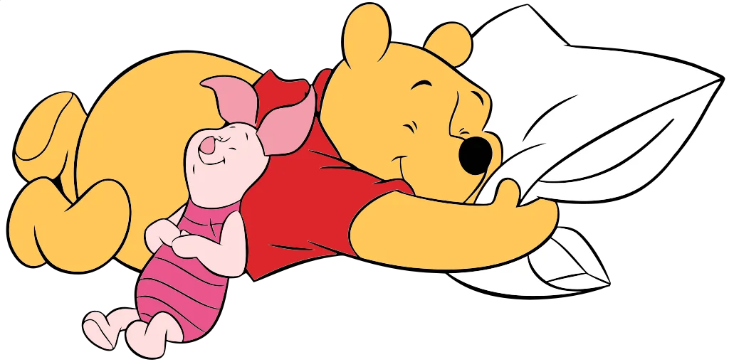 Two soft-coloured cartoon characters resting together on a pale pillow.