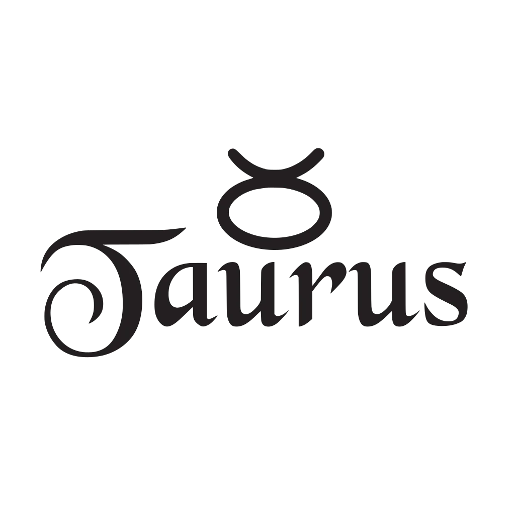 Black “Taurus” lettering with a simple curved-horn symbol above it.