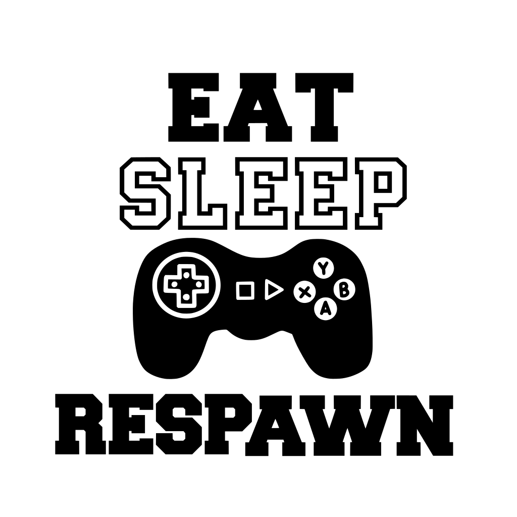 Black stacked gaming phrase with a small video-game controller between the words.