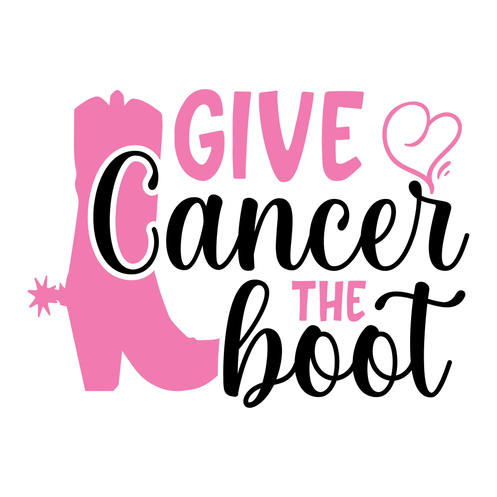 Pink boot silhouette below the word “Give,” with smaller “the” lettering and an outlined heart.