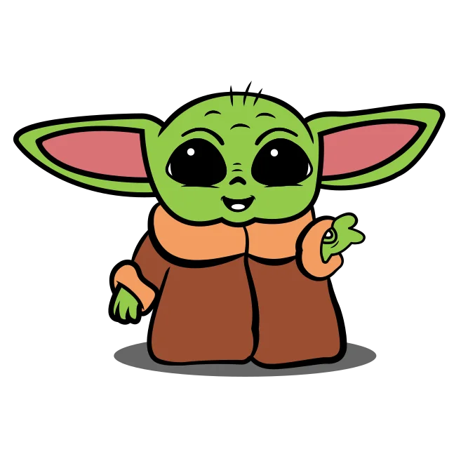Small green figure with wide pointed ears, wearing a loose brown robe.